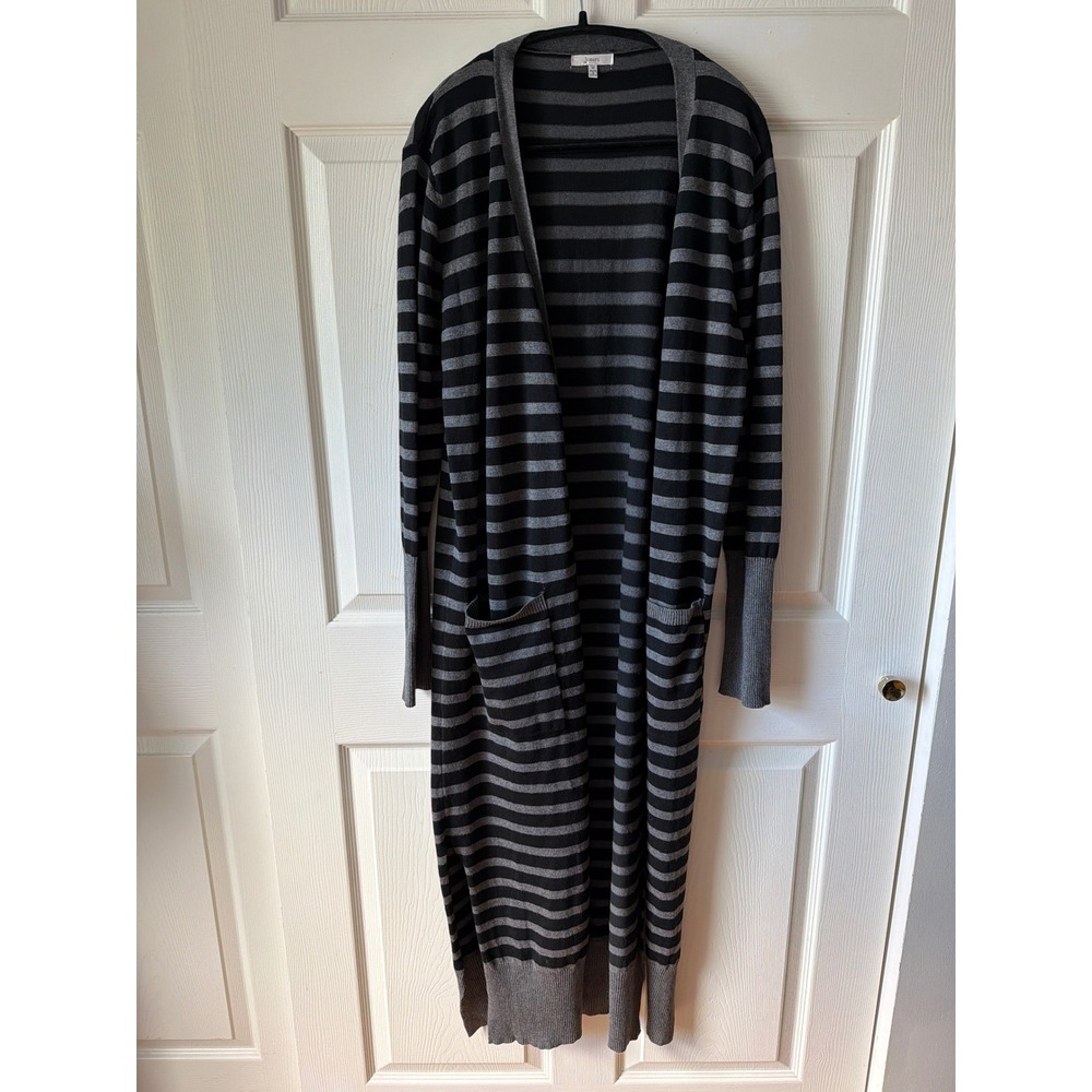 Jodifl Longline Cardigan M Black Striped Open Front Viscose Maxi Duster